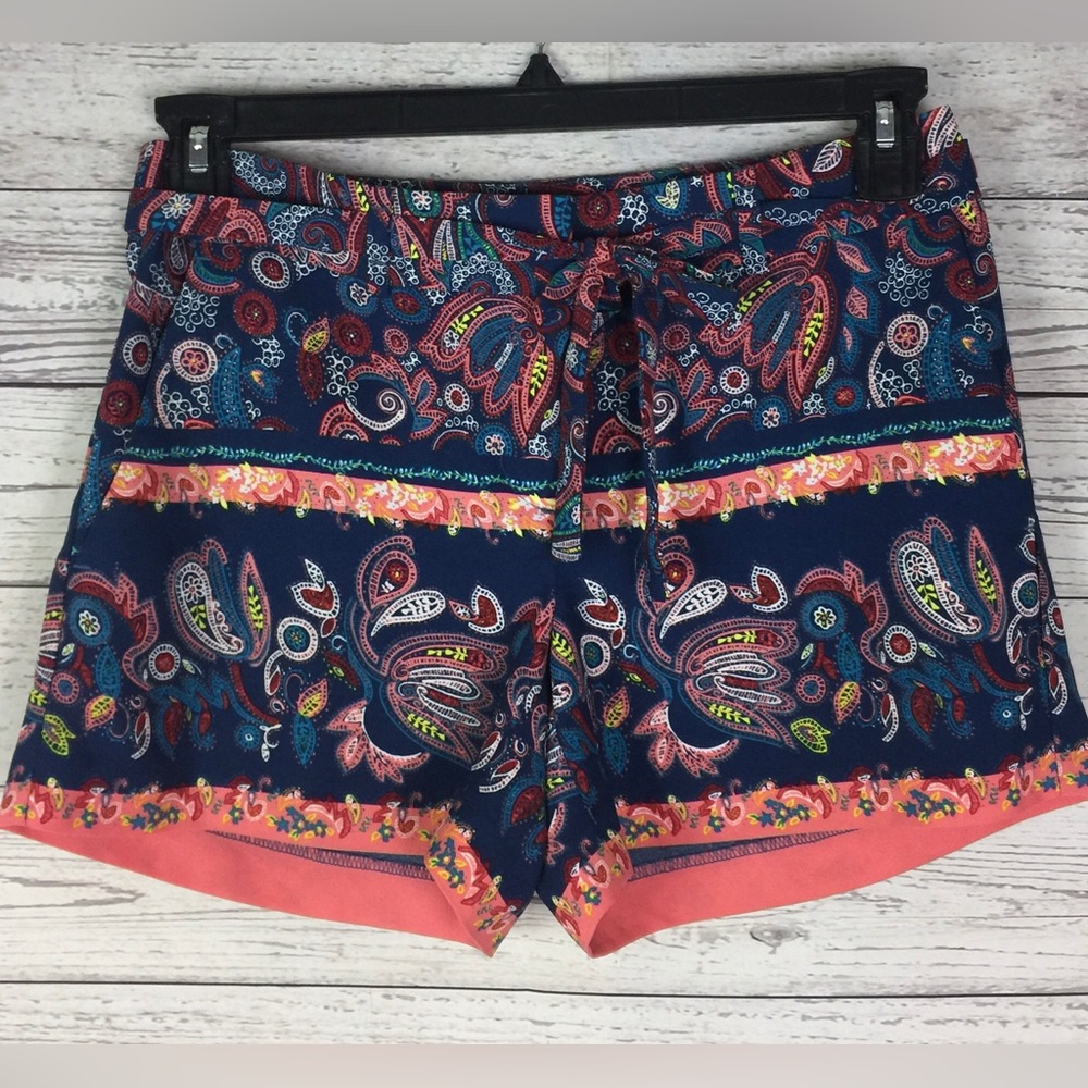 Ann Taylor LOFT Women’s Multicolor Paisley Flat Front Tie Waist Shorts